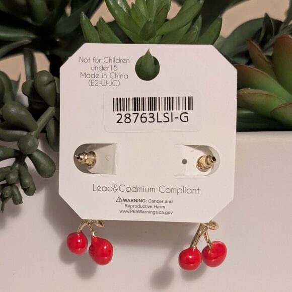 Cherry Earrings, Enamel and Gold, New! - Picture 2 of 3